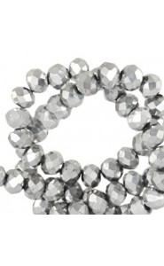 Faceted glass beads 3x2mm disc Silver metallic-pearl shine coating